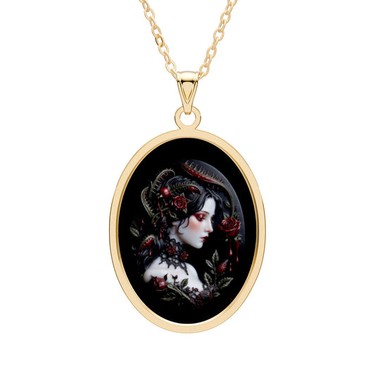 Gothic Rose Oval Pendant Necklace – Dark Romantic Cameo Jewelry