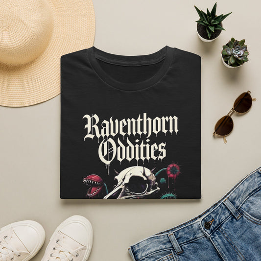 Graphic T-Shirt — "Raventhorn Oddities" Skull & Botanical Gothic Tee