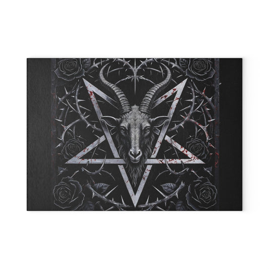 Baphomet Goat Pentagram Glass Cutting Board — Gothic Kitchen Decor