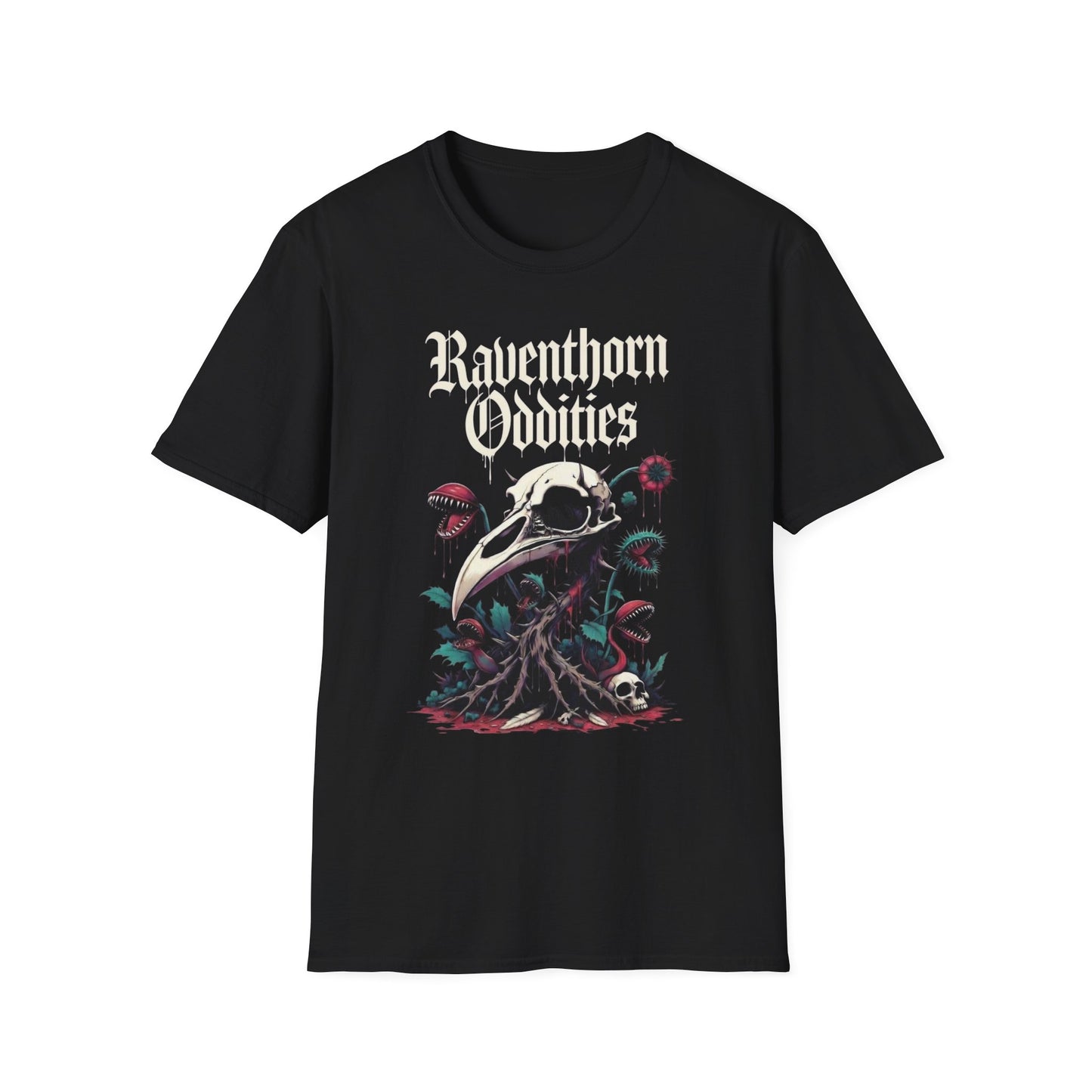 Graphic T-Shirt — "Raventhorn Oddities" Skull & Botanical Gothic Tee