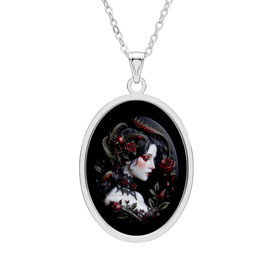Gothic Rose Oval Pendant Necklace – Dark Romantic Cameo Jewelry