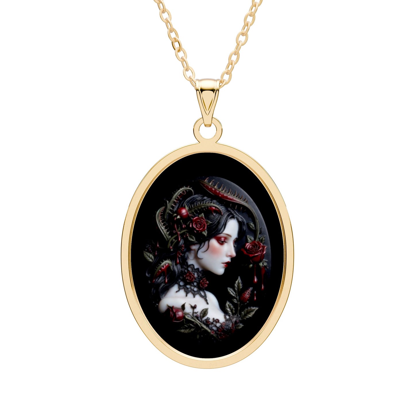 Gothic Rose Oval Pendant Necklace – Dark Romantic Cameo Jewelry