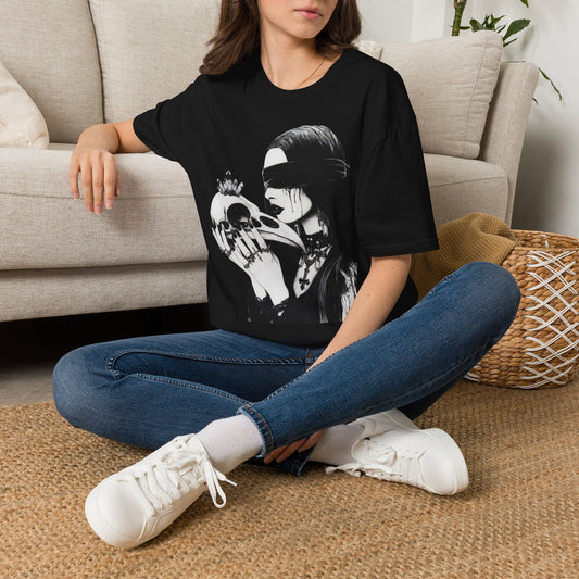 Gothic Blindfolded Woman & Skull T-Shirt — Dark Witchy Aesthetic