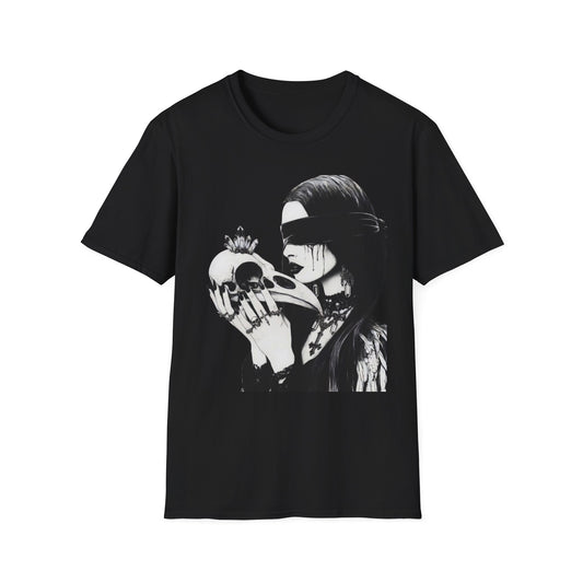 Gothic Blindfolded Woman & Skull T-Shirt — Dark Witchy Aesthetic