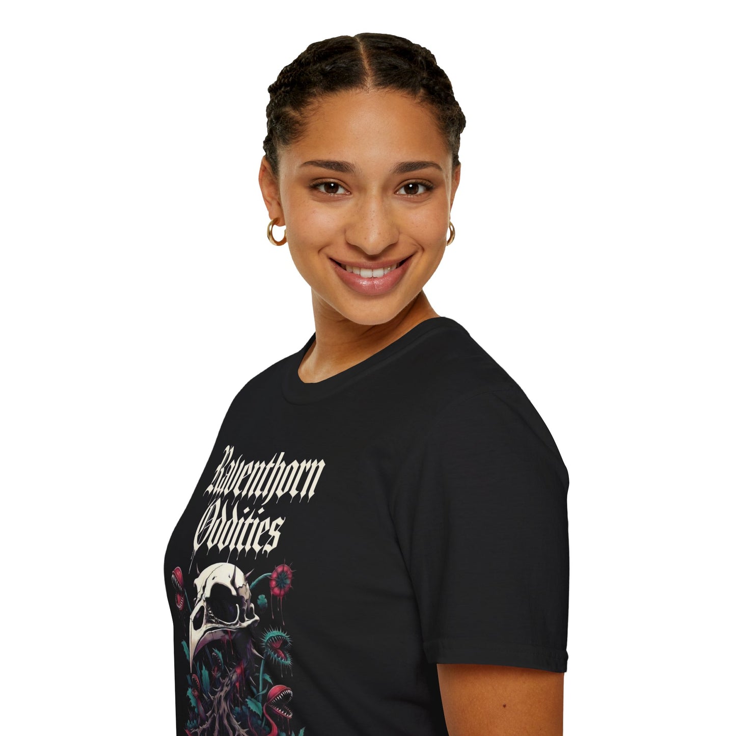 Graphic T-Shirt — "Raventhorn Oddities" Skull & Botanical Gothic Tee